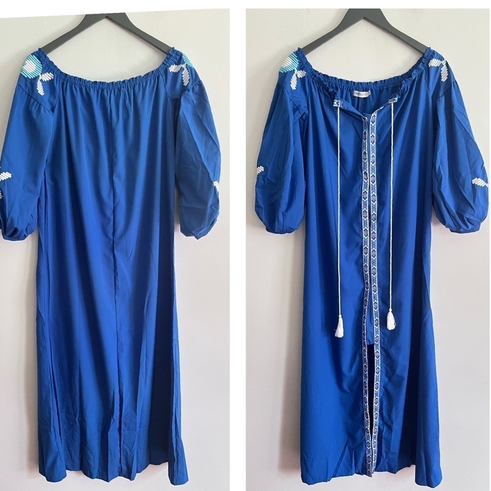 Misslook Blue Embroidery Aztec Long Cover Up